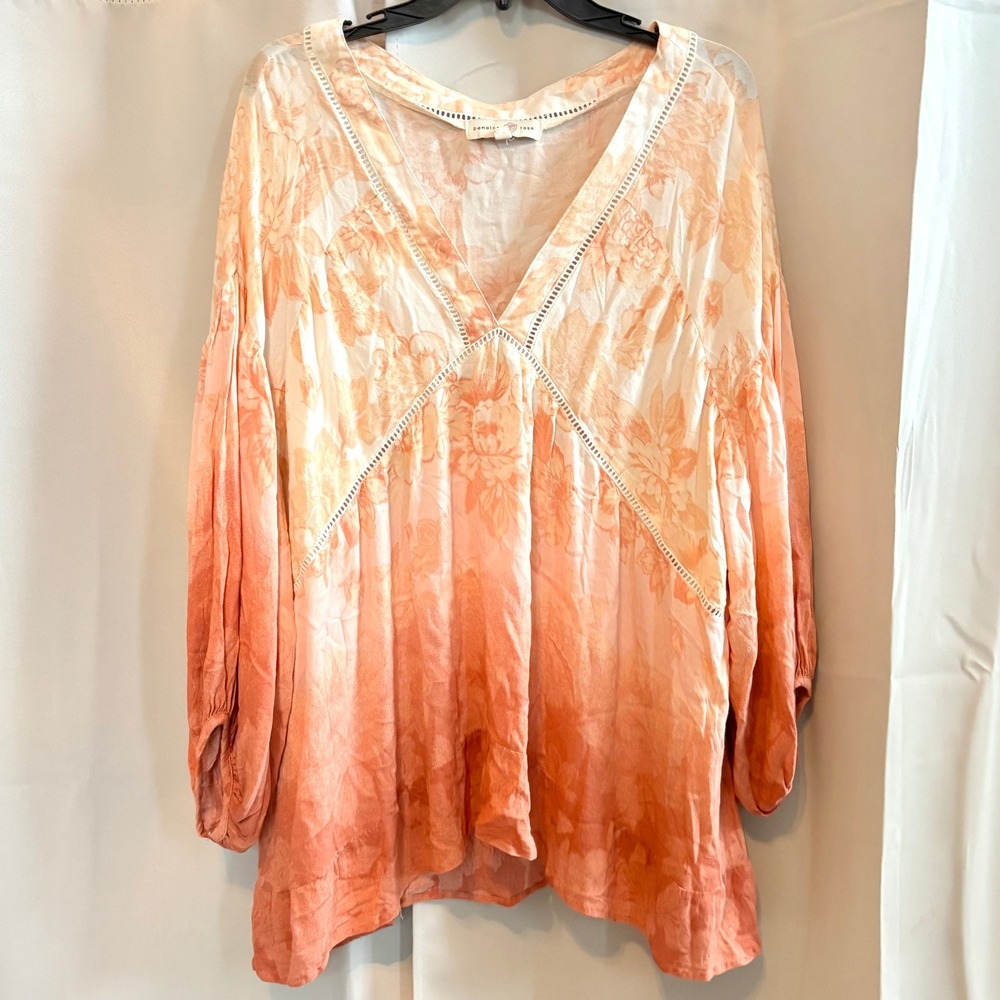 Penelope Rose Women Top 3X Floral Ombre Ladder Trim Boho Peasant Coastal 20497
